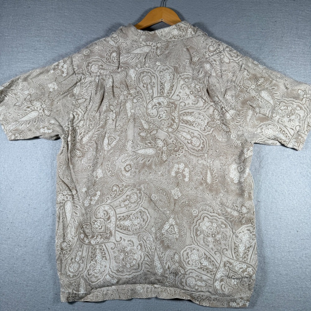 Tommy Bahama Mens Short Sleeve Paisley Camp Shirt Tan Cream Button Up Medium - Picture 2 of 11
